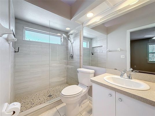 Bathroom, Glass Shower, Interior, Recessed Lighting