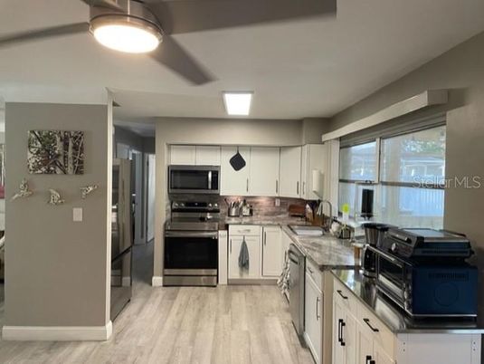 Interior, Kitchen, Stainless Steel Appliances, Wood Texture Flooring