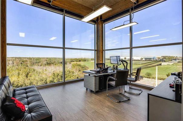 Home Office, Interior, Pendant Lights, Wood Texture Flooring