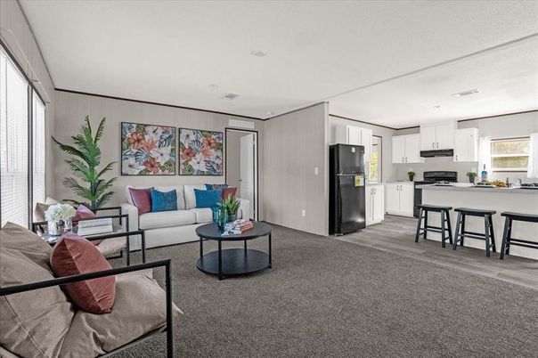 Interior, Kitchen, Living room, Recessed Lighting, Wood Texture Flooring