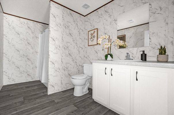 Bathroom, Interior, Marble Walls, Wood Texture Flooring