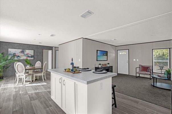 Dining room, Interior, Kitchen, Recessed Lighting, Wood Texture Flooring