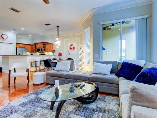 Dining room, Interior, Kitchen, Living room, Pendant Lights, Recessed Lighting, Wood Texture Flooring