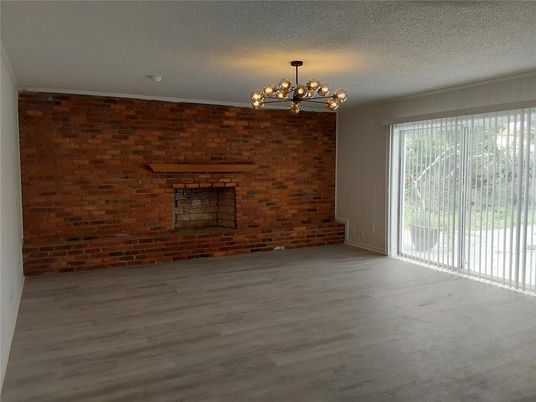 Empty room, Interior, Pendant Lights, Stone Walls, Wood Texture Flooring