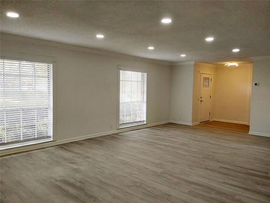 Empty room, Interior, Recessed Lighting, Wood Texture Flooring