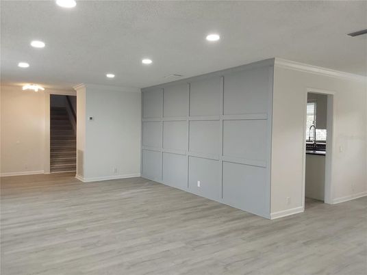 Empty room, Interior, Recessed Lighting, Wood Texture Flooring
