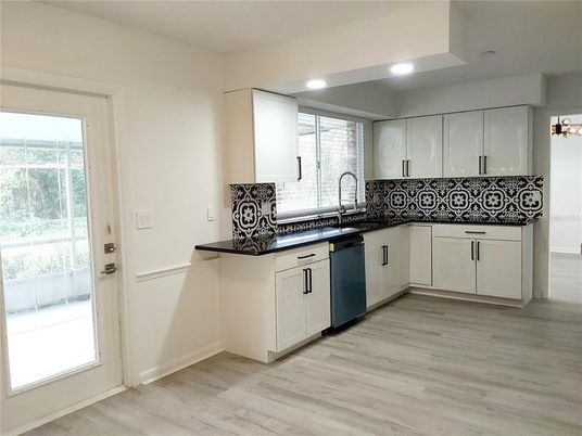 Interior, Kitchen, Recessed Lighting, Wood Texture Flooring