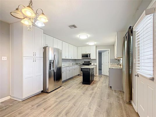 Interior, Kitchen, Stainless Steel Appliances, Wood Texture Flooring