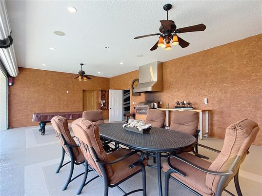 Billiard Table, Dining room, Game Room, Interior, Kitchen, Recessed Lighting, Stainless Steel Appliances