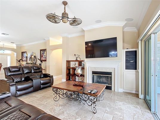 Chandelier, Fireplace, Interior, Living room