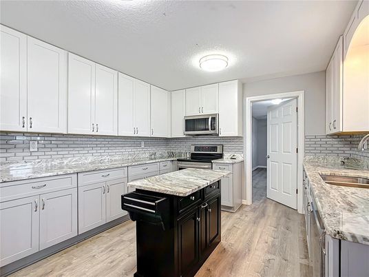 Interior, Kitchen, Stainless Steel Appliances, Wood Texture Flooring