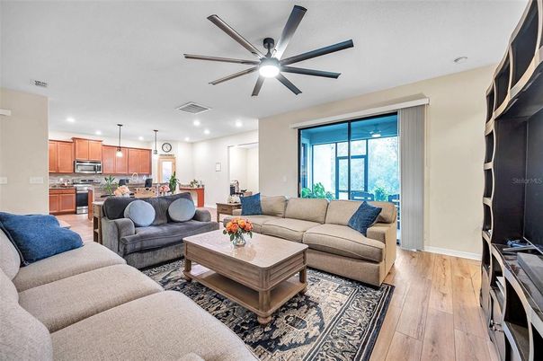 Interior, Kitchen, Living room, Pendant Lights, Recessed Lighting, Stainless Steel Appliances, Wood Texture Flooring