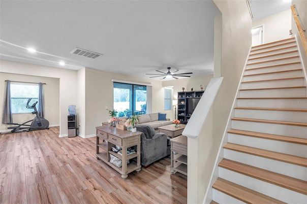 Interior, Living room, Recessed Lighting, Wood Texture Flooring