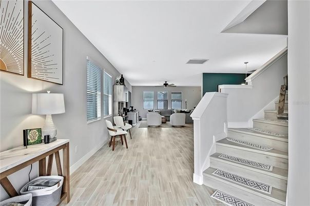Dining room, Interior, Living room, Pendant Lights, Wood Texture Flooring