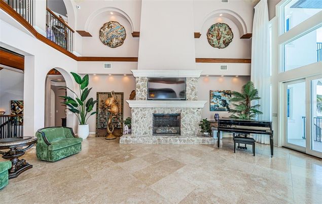 Fireplace, Interior, Piano, Recessed Lighting