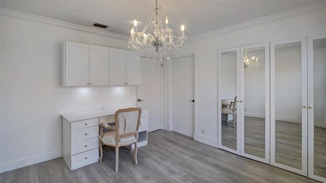 Chandelier, Home Office, Interior, Wood Texture Flooring