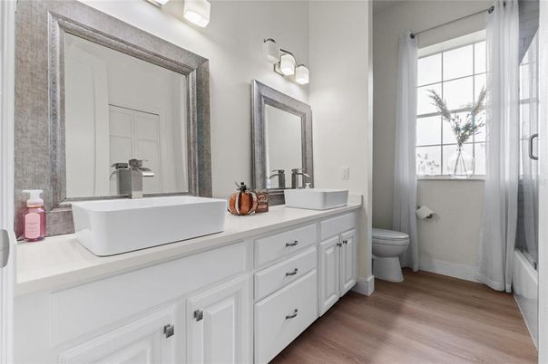 Bathroom, Dual Sink Vanities, Interior, Wood Texture Flooring