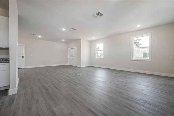 Empty room, Interior, Recessed Lighting, Wood Texture Flooring