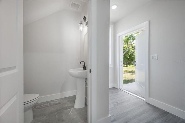 Bathroom, Interior, Recessed Lighting, Wood Texture Flooring