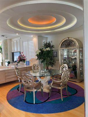 Dining room, Interior, Recessed Lighting, Wood Texture Flooring