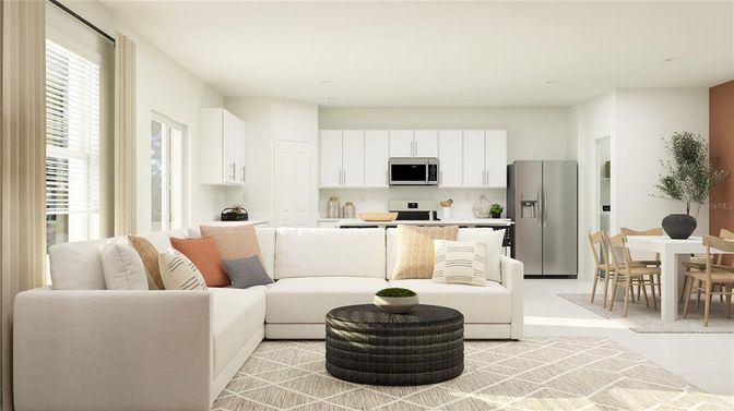Dining room, Interior, Kitchen, Living room, Recessed Lighting, Stainless Steel Appliances