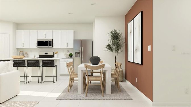 Dining room, Interior, Kitchen, Recessed Lighting, Stainless Steel Appliances