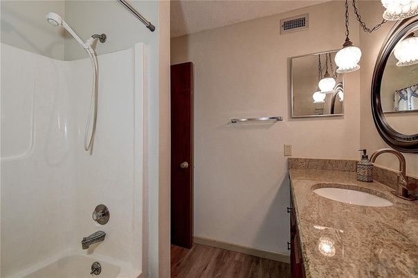 Bathroom, Interior, Pendant Lights, Wood Texture Flooring