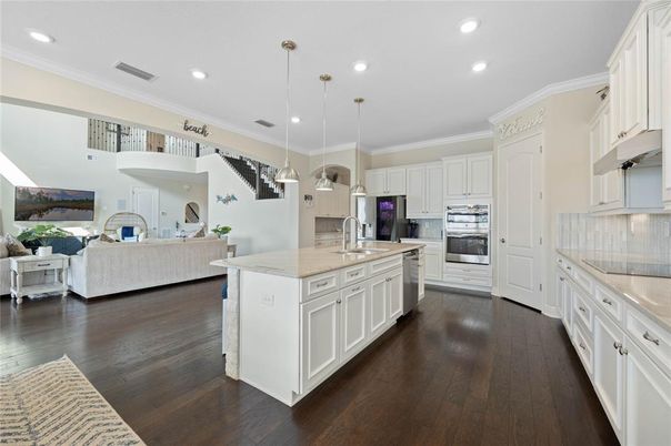 Interior, Kitchen, Living room, Pendant Lights, Recessed Lighting, Stainless Steel Appliances, Wood Texture Flooring