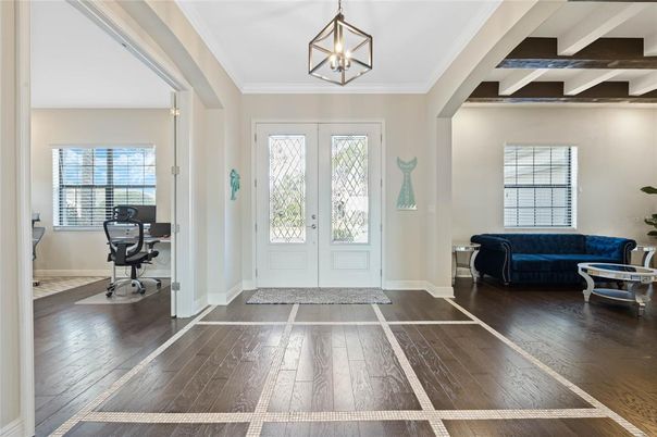 Home Office, Interior, Pendant Lights, Wood Texture Flooring