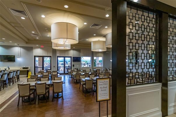 Dining room, Interior, Pendant Lights, Recessed Lighting, Wood Texture Flooring