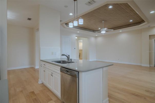 Interior, Kitchen, Pendant Lights, Recessed Lighting, Wooden Ceilings, Wood Texture Flooring