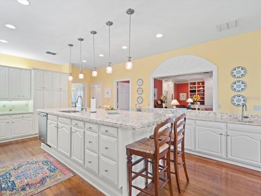Interior, Kitchen, Pendant Lights, Recessed Lighting, Wood Texture Flooring