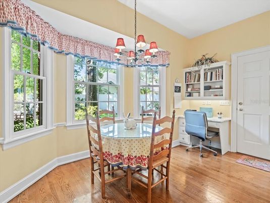 Chandelier, Home Office, Interior, Wood Texture Flooring