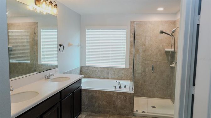 Bathroom, Dual Sink Vanities, Glass Shower, Interior, Recessed Lighting
