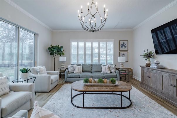 Chandelier, Interior, Living room, Wood Texture Flooring