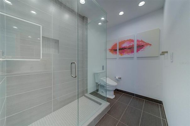 Bathroom, Glass Shower, Interior, Recessed Lighting
