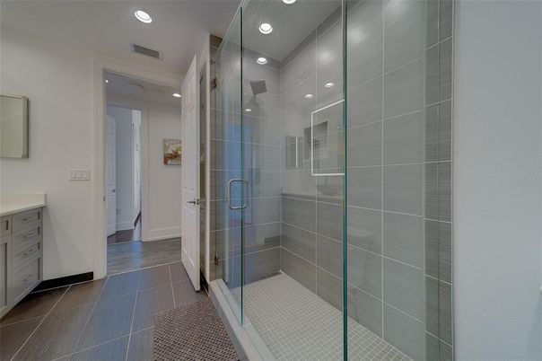 Bathroom, Glass Shower, Interior, Recessed Lighting