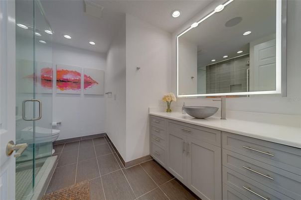 Bathroom, Dual Sink Vanities, Glass Shower, Interior, Recessed Lighting