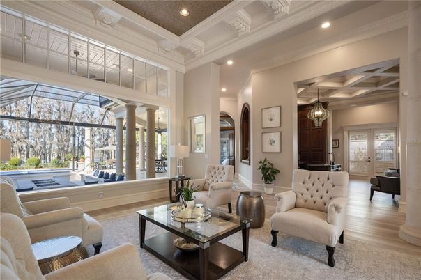 Interior, Living room, Pendant Lights, Recessed Lighting, Wood Texture Flooring