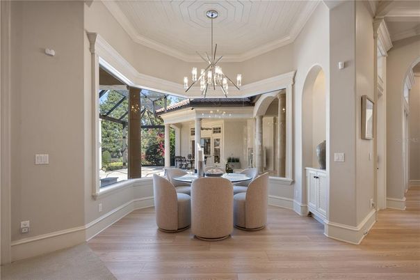 Chandelier, Dining room, Interior, Pendant Lights, Wood Texture Flooring