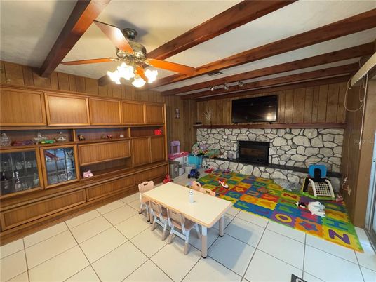 Fireplace, Interior, Stone Walls, Wooden Beams