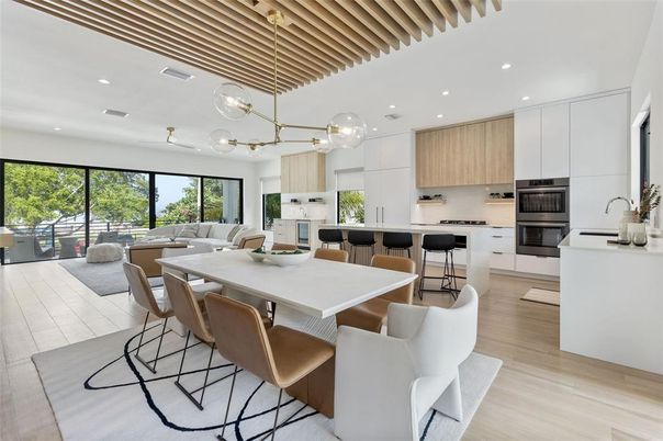 Dining room, Interior, Kitchen, Living room, Pendant Lights, Recessed Lighting, Wood Texture Flooring