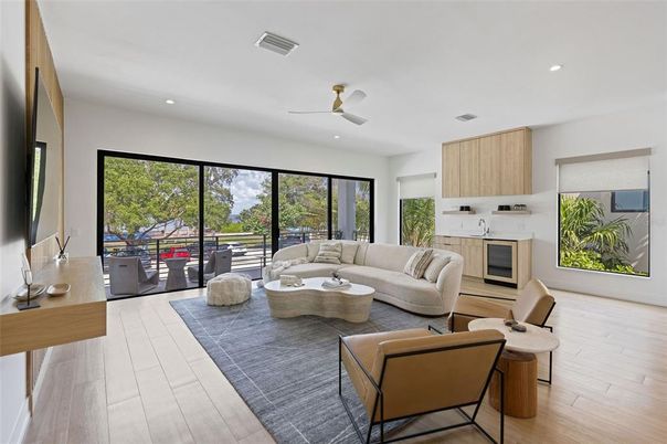 Interior, Living room, Recessed Lighting, Wood Texture Flooring
