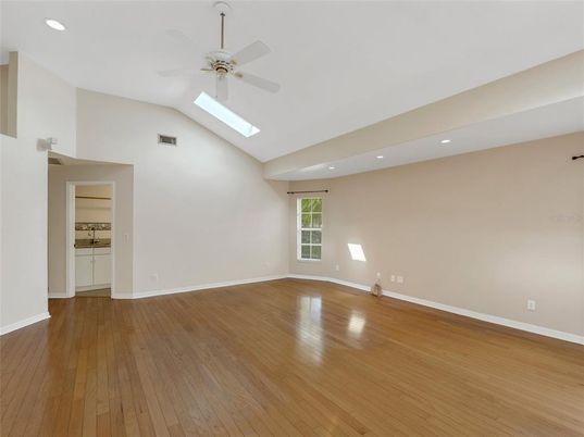 Empty room, Interior, Recessed Lighting, Wood Texture Flooring