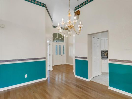 Chandelier, Empty room, Interior, Wood Texture Flooring