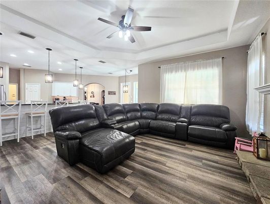 Interior, Kitchen, Living room, Pendant Lights, Recessed Lighting, Wood Texture Flooring
