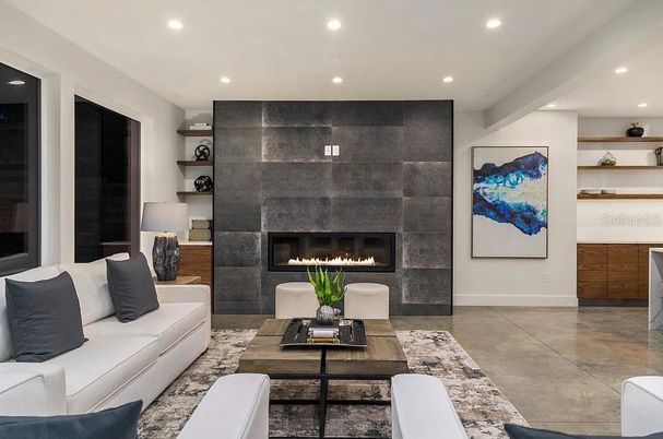 Fireplace, Interior, Living room, Recessed Lighting