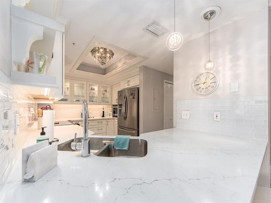 Interior, Kitchen, Marble, Pendant Lights, Stainless Steel Appliances