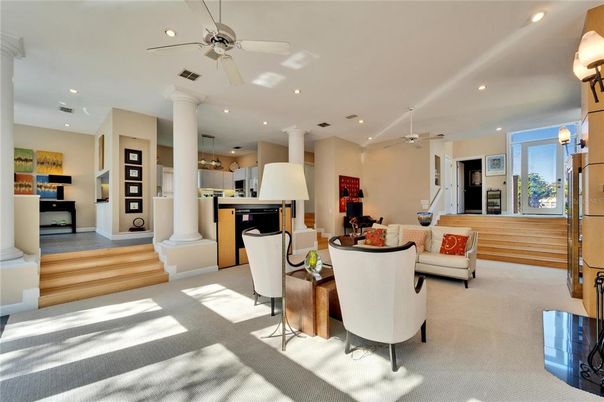Dining room, Interior, Kitchen, Living room, Recessed Lighting