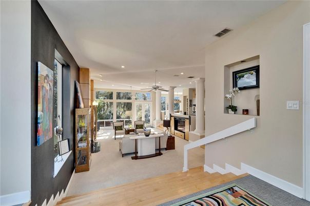 Interior, Living room, Pendant Lights, Recessed Lighting, Wood Texture Flooring